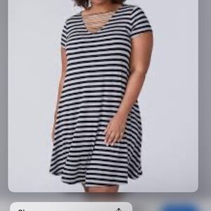 Lane Bryant Grey and White Striped Dress‎